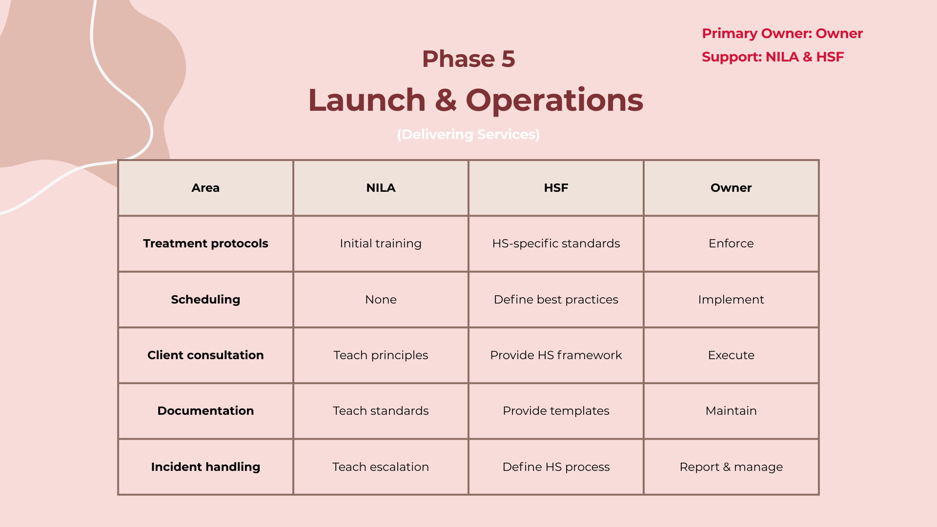 Phase 5: Launch and Operations — responsibility chart